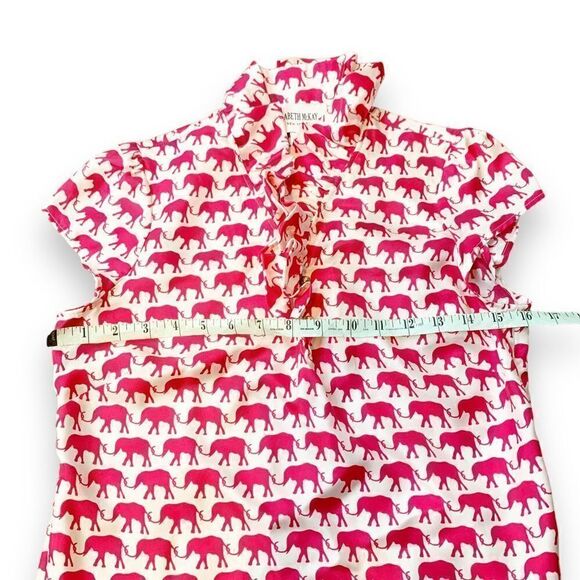 Elizabeth McKay ELIZABETH SHIRT Hot Pink Elephant Print Ruffle Blouse Top Size 0 - Picture 11 of 12